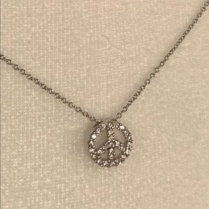Sterling silver necklace - peace sign - crystals